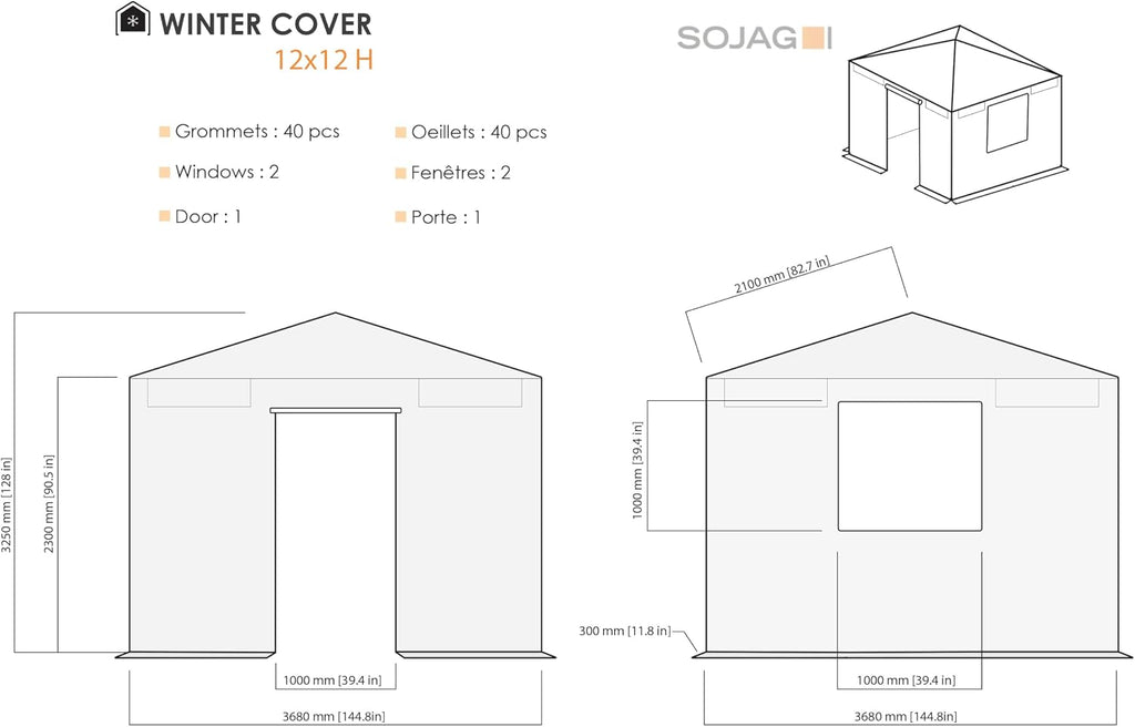 Sojag Winter Cover for Gazebos, Waterproof 12' x 12' Gazebo Accessory with Roll-Up Door, and Vented Panels, All-Season Outdoor Storage