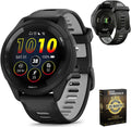 Garmin 010-02810-00 Forerunner 265 GPS Smartwatch Black/Powder Gray Bundle with Deco Essentials Exclusive CPS 26 Month Protection Pack