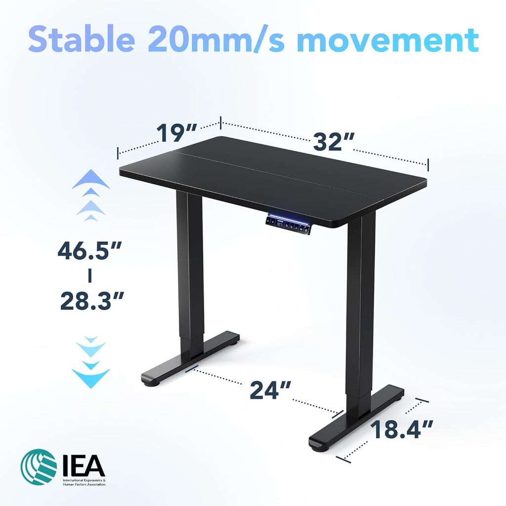 HUANUO 32' AI Smart Standing Desk with App-Synced Sedentary Reminders, Electric Height Adjustable Desk with Body-Data Ergonomic Presets, Voice Control Alexa/Google/Siri, 3 Memory Settings Table, Black