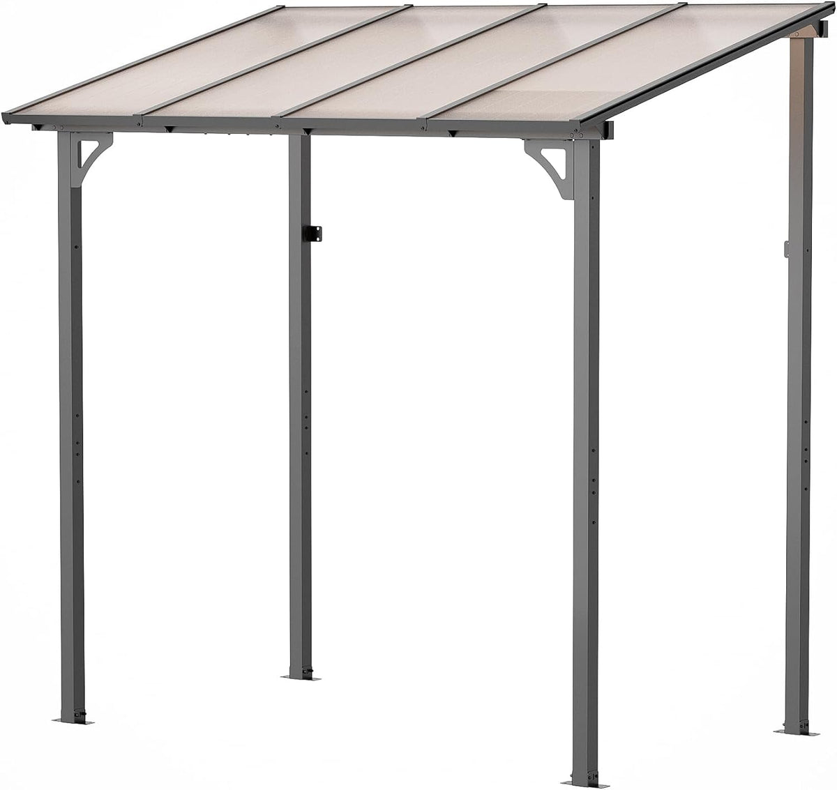 5' x 8' Lean to Gazeb,Hardtop Galvanized Steel Pergola with Sloped Polycarbonate Roof,Wall Mounted Gazebo Patio Canopy with Ground Anchor for Backyard Deck