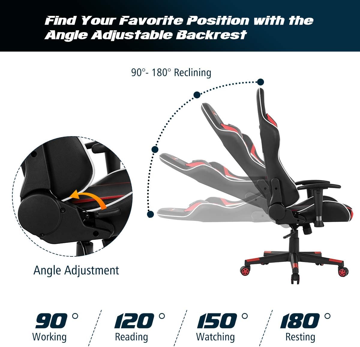 Goplus Gaming Desk & Chair Combo Set, Racing Style Home Office Chair & Desk w/Cup Holder, Headphone Hook & Mouse Pad,Ergonomic E-Sport Computer Desk Chair Furniture w/Massage Lumbar Support(Red)