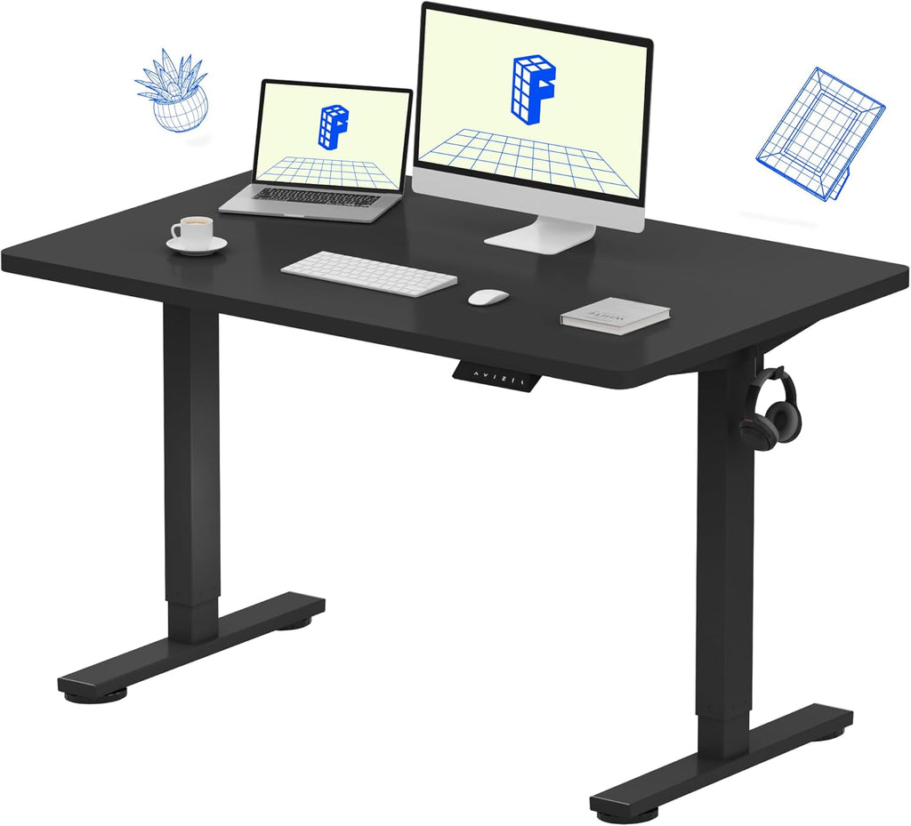 FLEXISPOT EN1 One-Piece Standing Desk, Electric Adjustable with 4 Memory Presets, 176 LBS Capacity, Stable & Quiet, Seamless Desktop for Home Office & Dual Monitors, 48'x30' Black