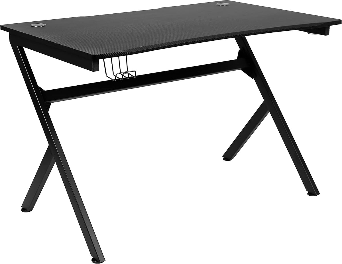 Flash Furniture Duncan Gaming Desk 45.25' x 29' Computer Table Gamer Workstation with Headphone Holder and 2 Cable Management Holes, Set of 1,Black