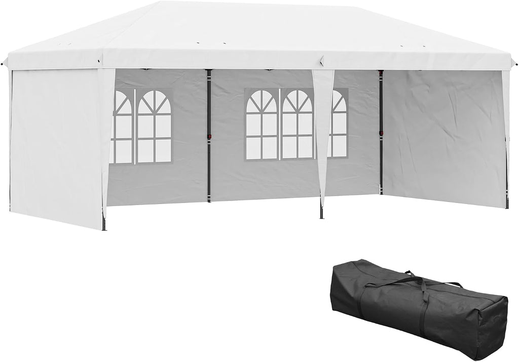 Outsunny 10' x 20' Pop Up Canopy Tent with 4 Sidewalls, Outdoor Portable Instant Canopy Shelter for Parties, Outdoor Instant Gazebo with Carry Bag for Garden, Patio, White
