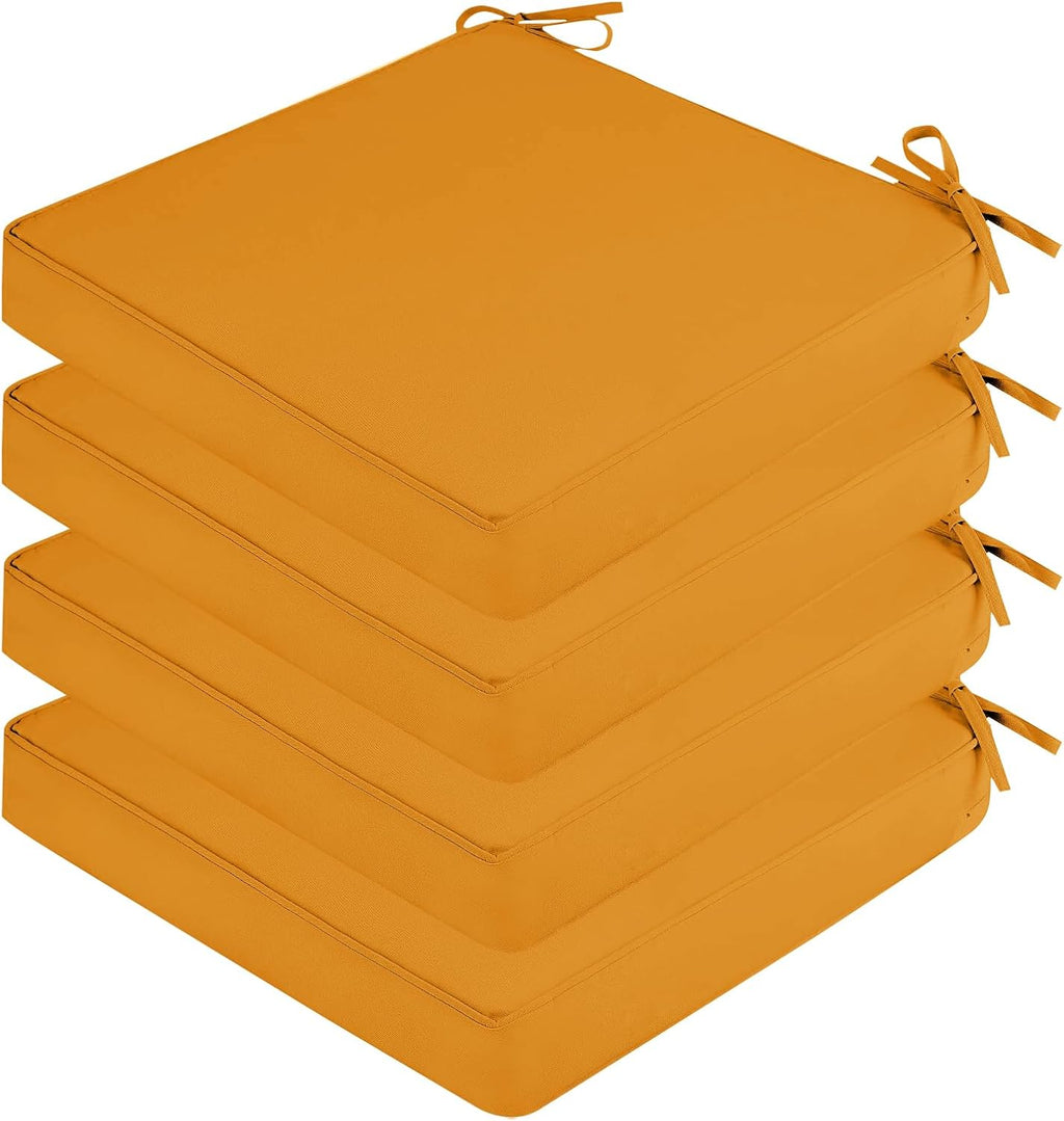 SK Studio Outdoor Chair Cushions for Patio Furniture, Set of 4 Waterproof Square Corner Memory Foam Patio Chair Cushion with Adjustable Ties Outdoor Seat Cushions, Yellow, 22'x22'x3'
