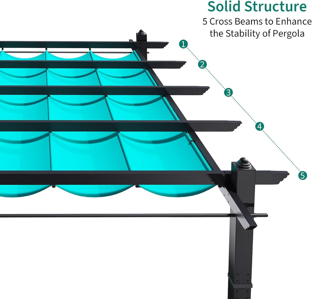 10 x 13 ft Outdoor Pergola, Aluminum Patio Gazebo Pergola with Retractable Canopy, Reinforced Frame, Outdoor Metal Gazebo Shelter with Netting for Backyard, Garden Deck and Lawn (Blue+White)