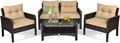 HAPPYGRILL 4-Piece Patio Furniture Outdoor Rattan Wicker Sofa Set with Cushions & Coffee Table with Tempered Glass Table Top and Storage Shelf