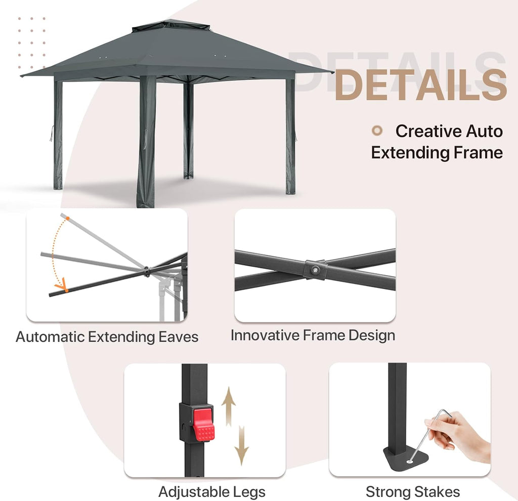 EAGLE PEAK 13x13 Pop Up Gazebo with 4 Wall Panels, Easy Up Canopy for Patio and Backyard, Easy Set up Outdoor Gazebo (Gray)