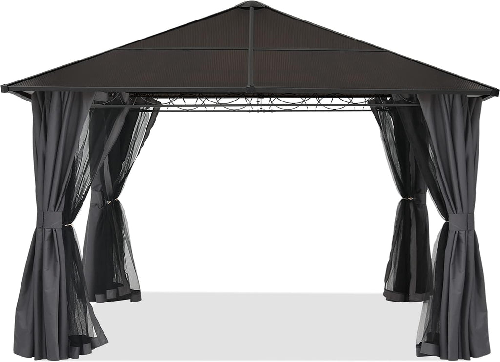 Hardtop Patio Gazebo with Curtains and Netting by ABCCANOPY