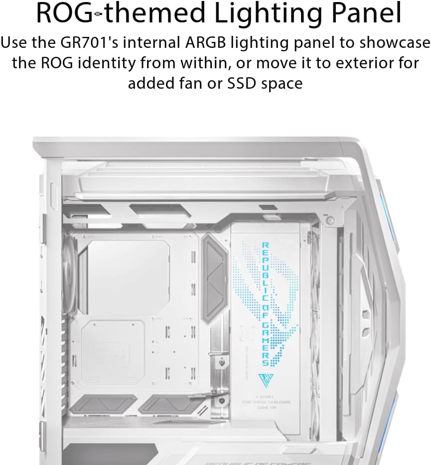 ASUS ROG Hyperion GR701 White EATX Full-Tower Gaming Case, High Airflow Design, Tool-Free Side Panels, Pre-Installed 4x140mm Fans, Supports 420mm Radiators, Built-in GPU Holder, Front USB-C