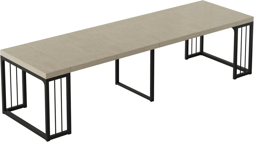 23.6' - 118' Extendable Dining Room Table, Modern Extra Long Folding Dining Tables for 2-10 People, Adjustable Kitchen Dinner Table, Outdoor Patio Furniture Set, Ancient White