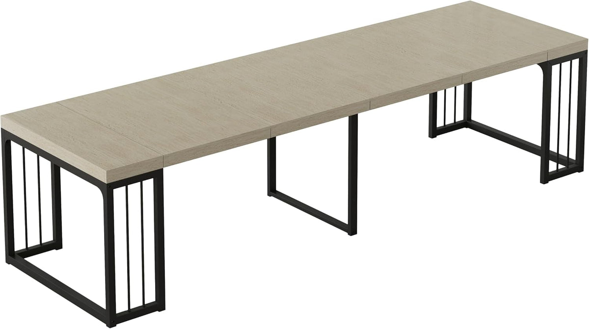 23.6' - 118' Extendable Dining Room Table, Modern Extra Long Folding Dining Tables for 2-10 People, Adjustable Kitchen Dinner Table, Outdoor Patio Furniture Set, Ancient White