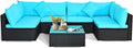 HAPPYGRILL 7 Pieces Patio Furniture Set Outdoor Rattan Wicker Sectional Sofa Set with Cushions & Pillows & Coffee Table for Garden Lawn