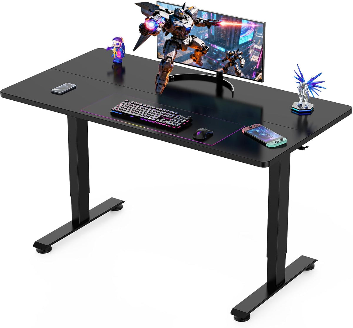 Veken 55 Inch Large Electric Standing Gaming Desk, Heights Adjustable,Sit to Stand Up, Work Home Office Computer Table for Study, Walking Pad, Writing, and Games, Wooden Desktop Desks, Black