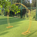 Round Rose Garden Pavilion Arch, Heavy Duty Metal Wedding Arch, Rust-Proof Round Backdrop Party Decoration Moon Gate with Base (Size: 2.4x2.8m, Color: Black)(Size:2x2.4m,Color:Yellow)