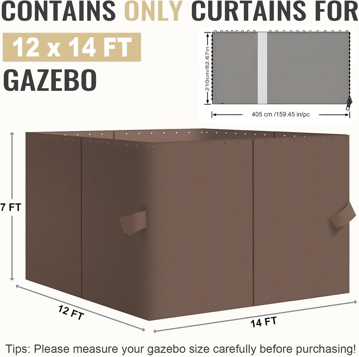 COWVIE 4-Panel 12' x 14' Gazebo Replacement Curtains, Patio Privacy Sidewalls with Double Zipper, Replacement for Outdoor Gazebo Canopy (Curtain Only)
