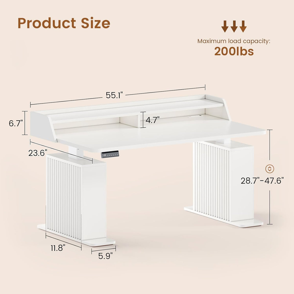 SEDETA Standing Desk with Storage, 55' Fluted Stand Up Desk with Power Outlets & LED Lights, Height Adjustable Table with Monitor Shelf for Home Office, Gaming, White