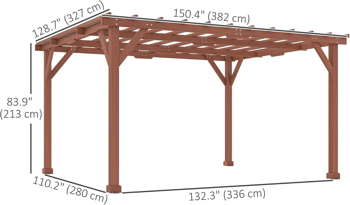 Outsunny 11' x 12.5' Outdoor Wood Pergola with Grape Trellis with Stable Structure for Climbing Plant Support for Patio, Deck, Backyard, Lawn, Brown