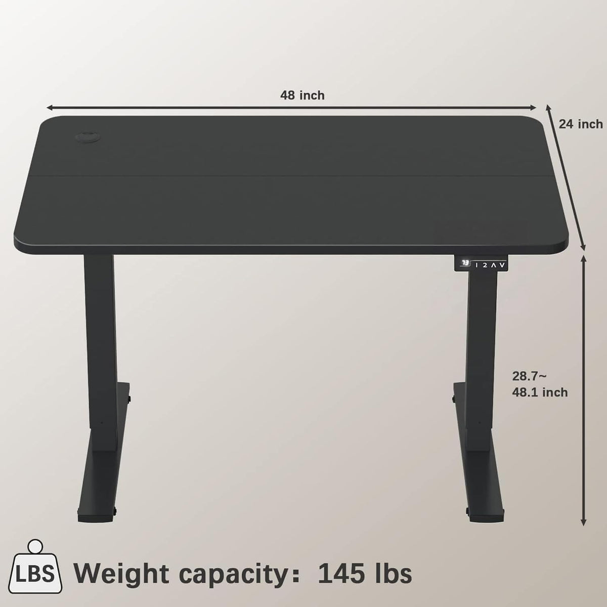 Furmax Electric Height Adjustable Standing Desk Large 48 x 24 Inches Sit Stand up Desk Home Office Computer Desk Memory Preset with T-Shaped Metal Bracket, Black