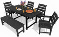 6-Piece HIPS Patio Dining Set, Outdoor Dining Table and Chairs Set with Umbrella Hole, Weatherproof Dining Table Set for 6 Person, Patio Furniture Set for Outside Deck, Black