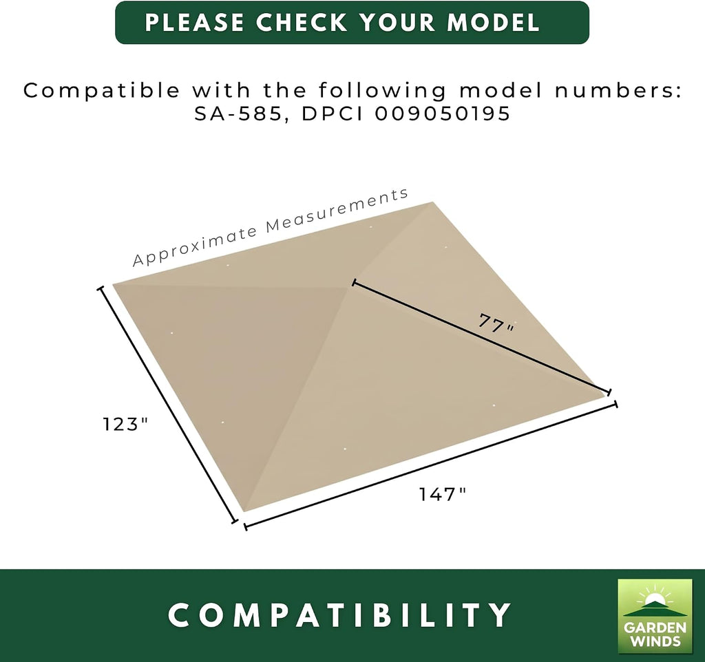 Garden Winds Durable 350 Replacement Canopy Top Compatible with Tiverton (Series 3) 10' x 12' Gazebo Models SA-585, DPCI 009050195 - Stripe Canyon
