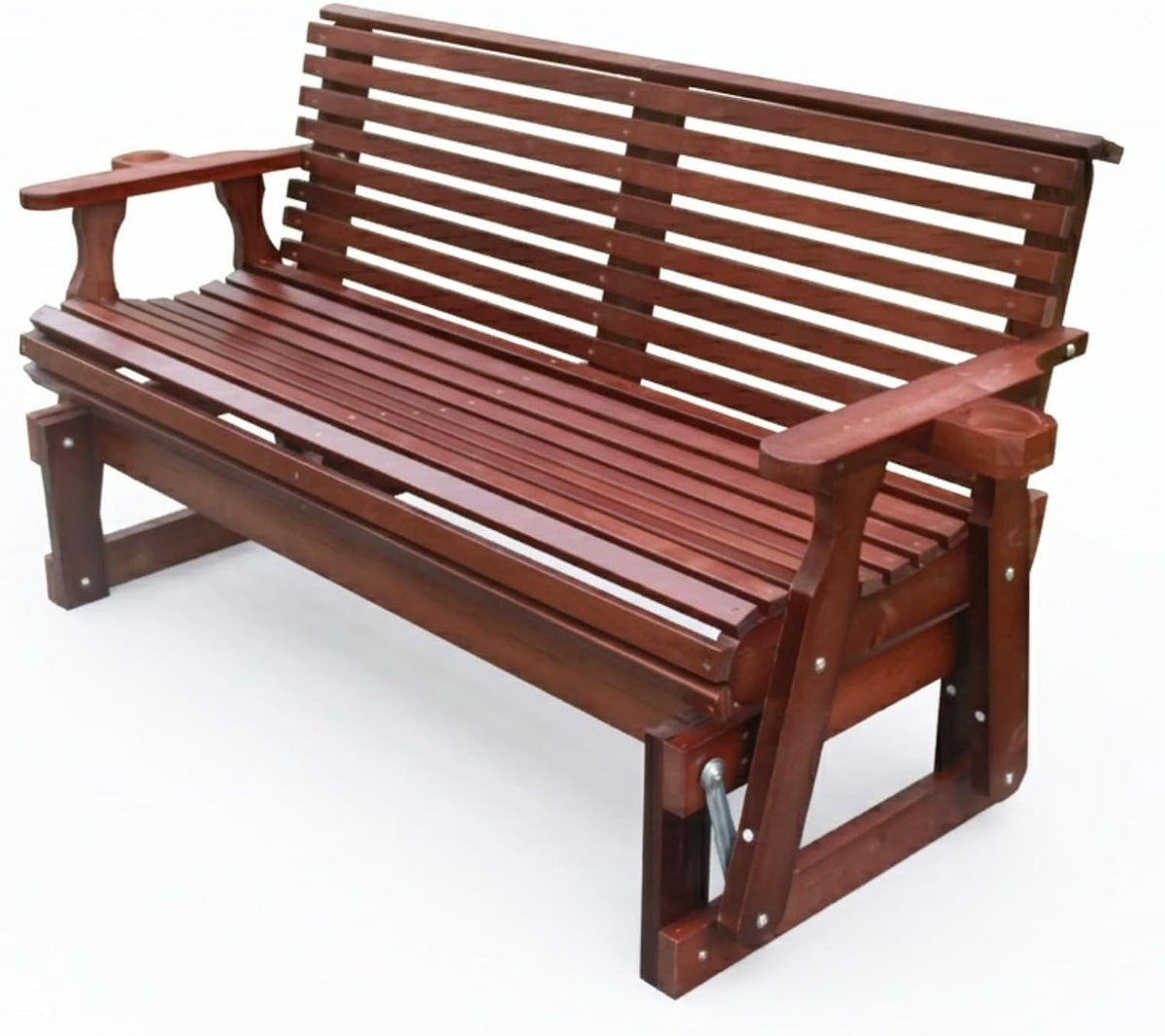 5FT Outdoor Glider with Cupholders, High Roll Back, 3-Seater Glider Chair, Outdoor Glider Bench with 800 LBS Capacity for Backyard, Porch, Balcony, Dark Brown