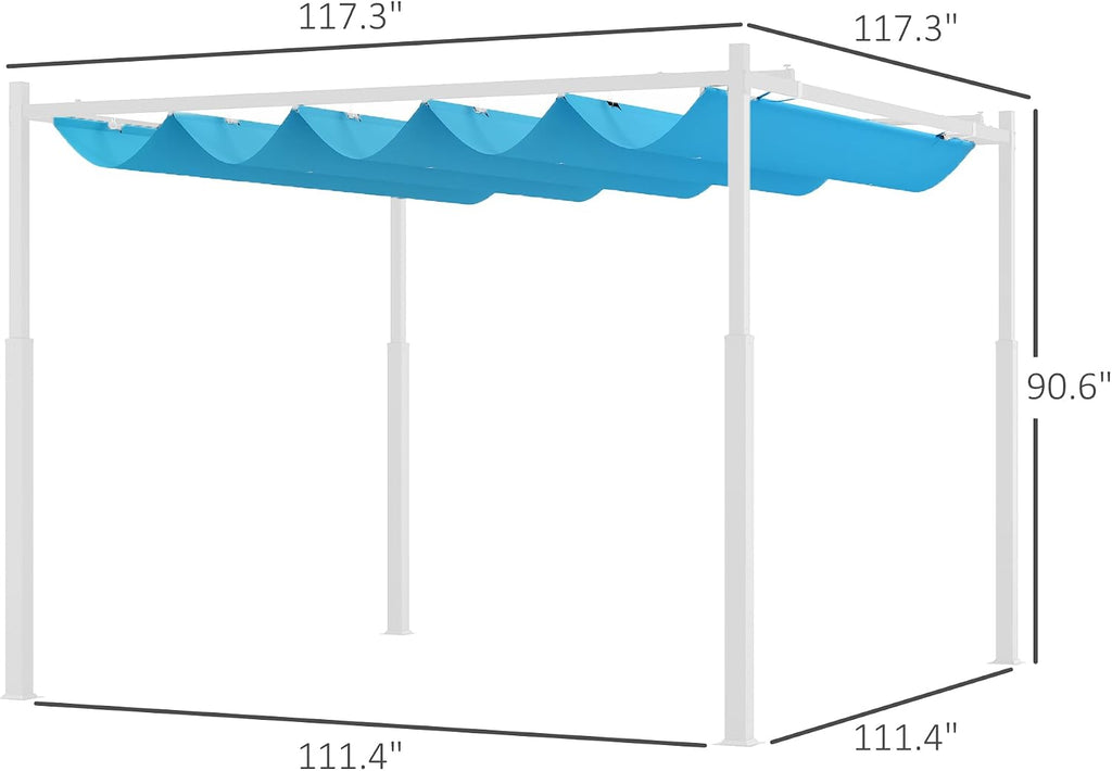 Outsunny 10' x 10' Retractable Pergola Canopy with Magnetic Fixture, UPF30+ Outdoor Patio Sun Shade Shelter, 3.1' Metal Column, for Garden, Backyard, Deck, Blue