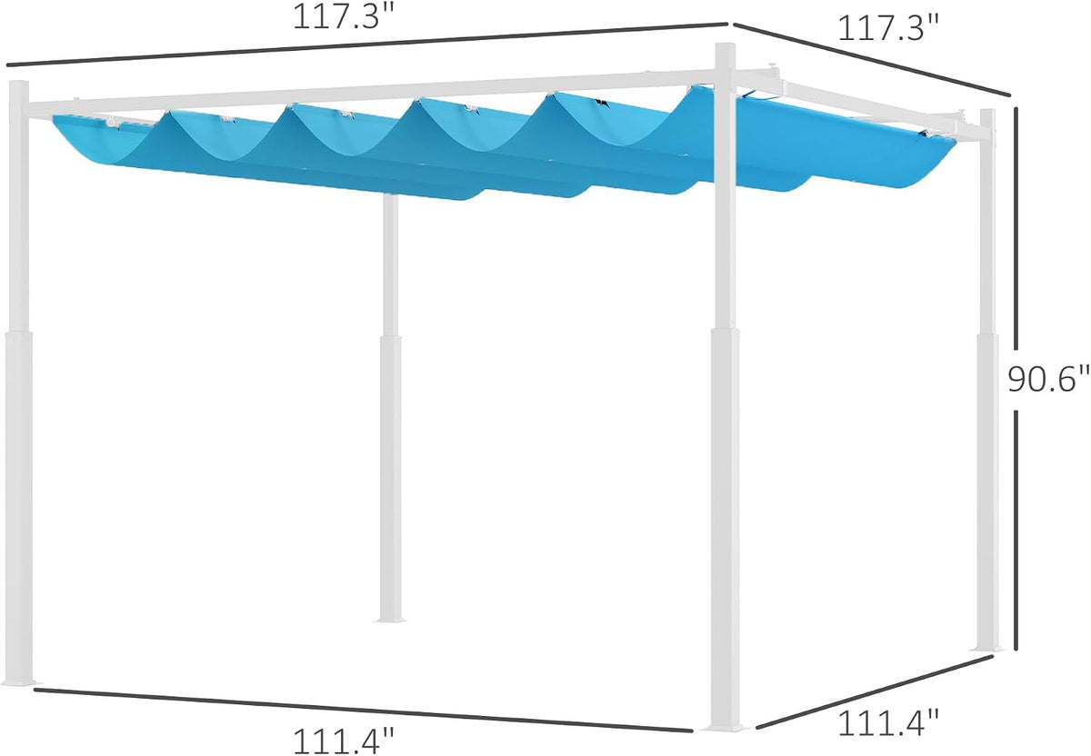 Outsunny 10' x 10' Retractable Pergola Canopy with Magnetic Fixture, UPF30+ Outdoor Patio Sun Shade Shelter, 3.1' Metal Column, for Garden, Backyard, Deck, Blue