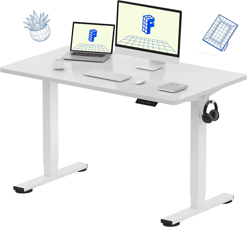 FLEXISPOT EN1 One-Piece Standing Desk, 48'x24' Seamless Desktop Electric Height Adjustable Desk for Home Office, Multi-Monitor Setups & Easy Assembly, White