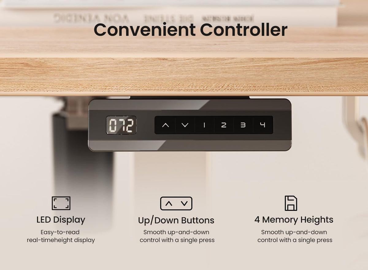 BANTI 40 × 24 Inches Standing Desk, Ergonomic, Electric Height Adjustable, Sit and Stand Up, Computer Office Desk with Splice Board, White Frame/Maple Top