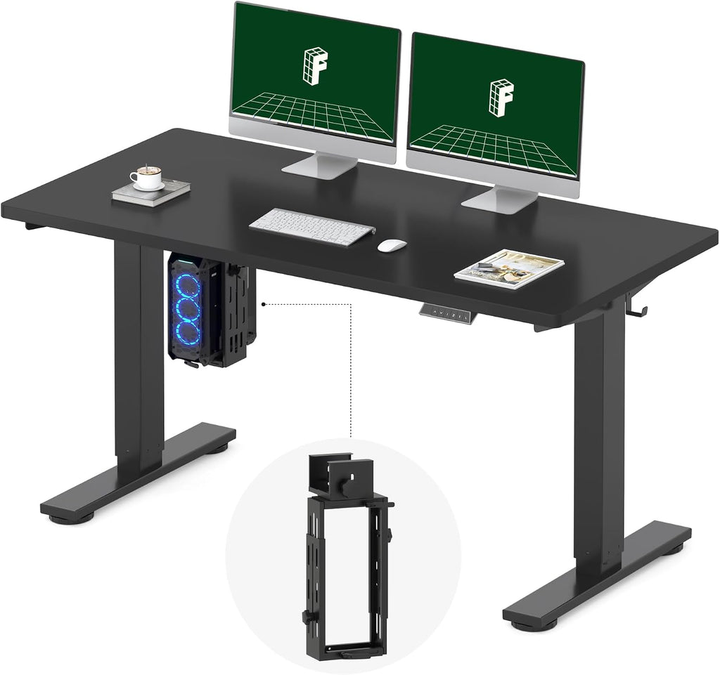 FLEXISPOT EN2 55''x28'' Electric Standing Desk with PC Stand Bundle, 1' Whole-Piece Desktop, Easy-to-Install Hanging Design PC Mount, Bundle for Home Office, Game & Small Spaces, Black