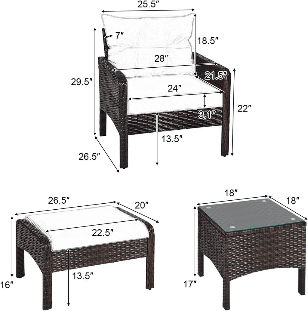 HAPPYGRILL 5-Piece Patio Furniture Set Outdoor Rattan Wicker Conversation Set with Coffee Table Cushioned Sofas and Ottoman Chat Set for Garden Backyard