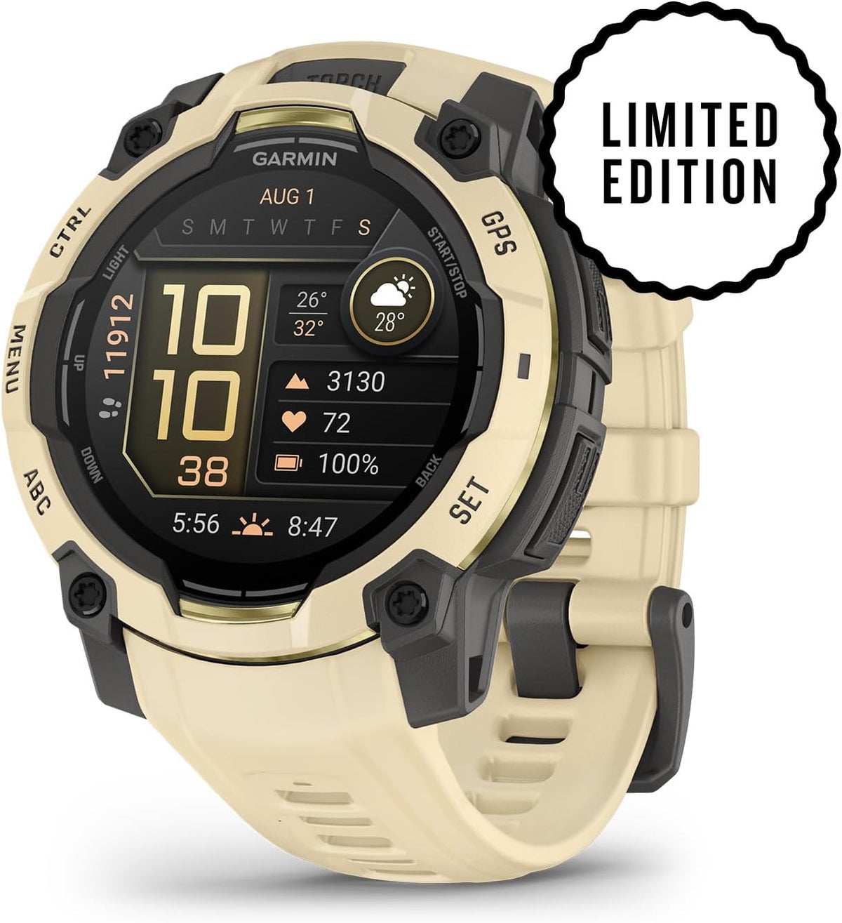 Garmin Instinct 3-45 mm, AMOLED Display, 18 Day Battery, Rugged Outdoor GPS Smartwatch, Built-in Flashlight, Alpine Rush Collection Limited Edition Color, Citrine with Citrine Band Bundle