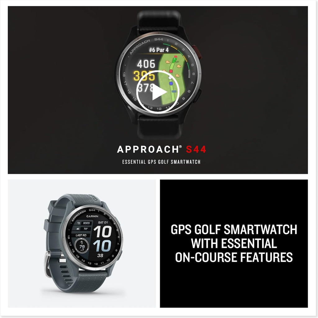Garmin Approach® S44, Essential Golf GPS Smartwatch, AMOLED Display, On-Course Features, Silver Aluminum Bezel with Twilight Silicone Band