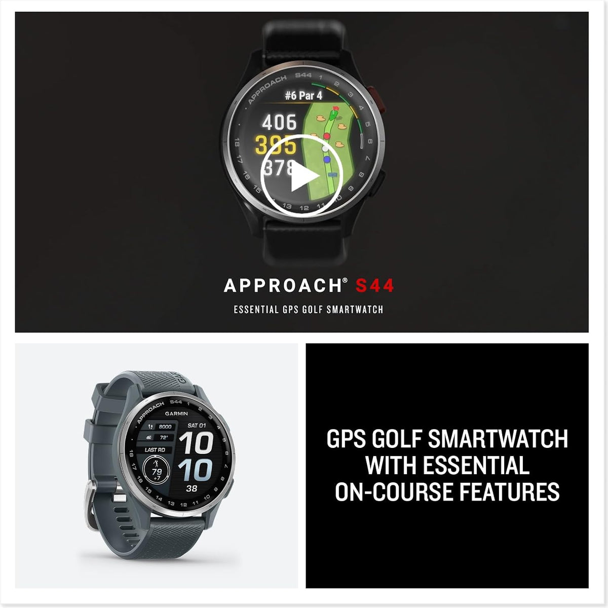 Garmin Approach® S44, Essential Golf GPS Smartwatch, AMOLED Display, On-Course Features, Silver Aluminum Bezel with Twilight Silicone Band