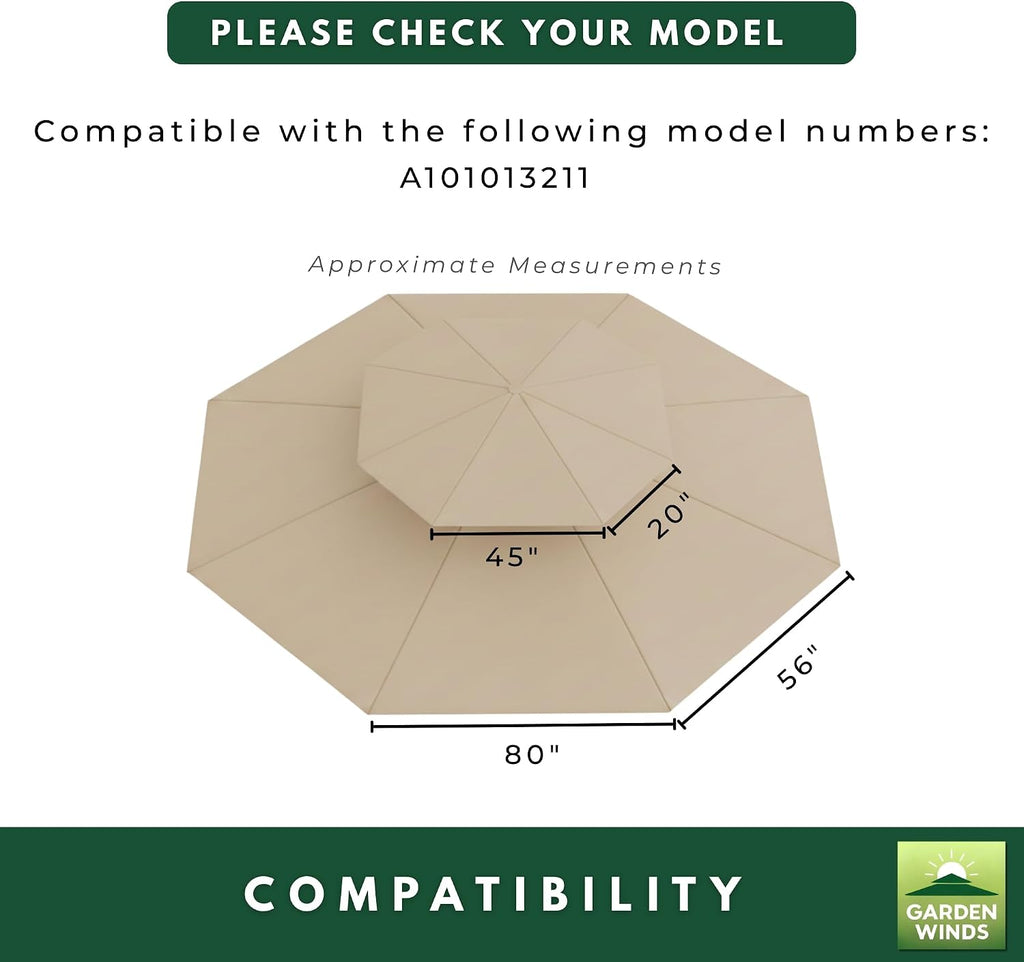 Garden Winds Reinforced RipLock 350 Replacement Canopy Top Cover Compatible with Jefferies 10' x 12' Gazebo Model A101013211 - Beige