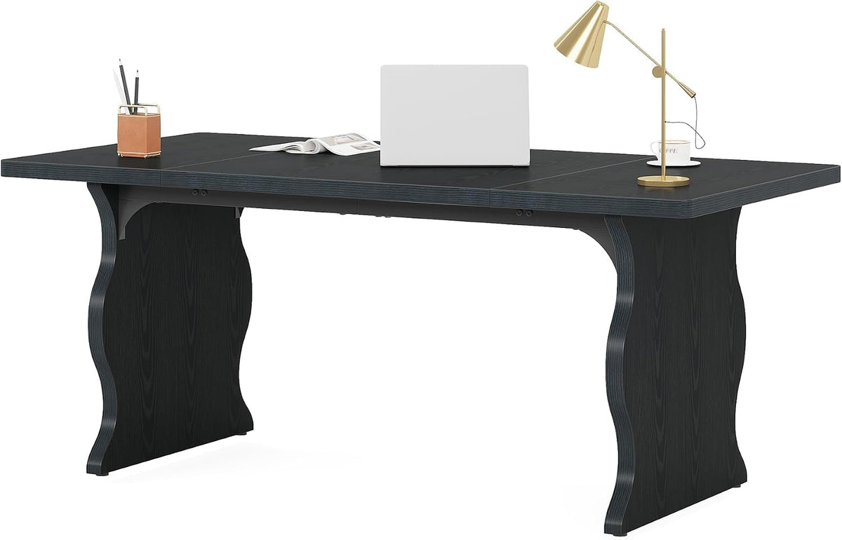 Tribesigns 63' Large Desk for Home Office, Spacious Executive Computer Desk with Ample Leg Room, Double PC Gaming Writing Table Study Desk with Sturdy Legs, Black
