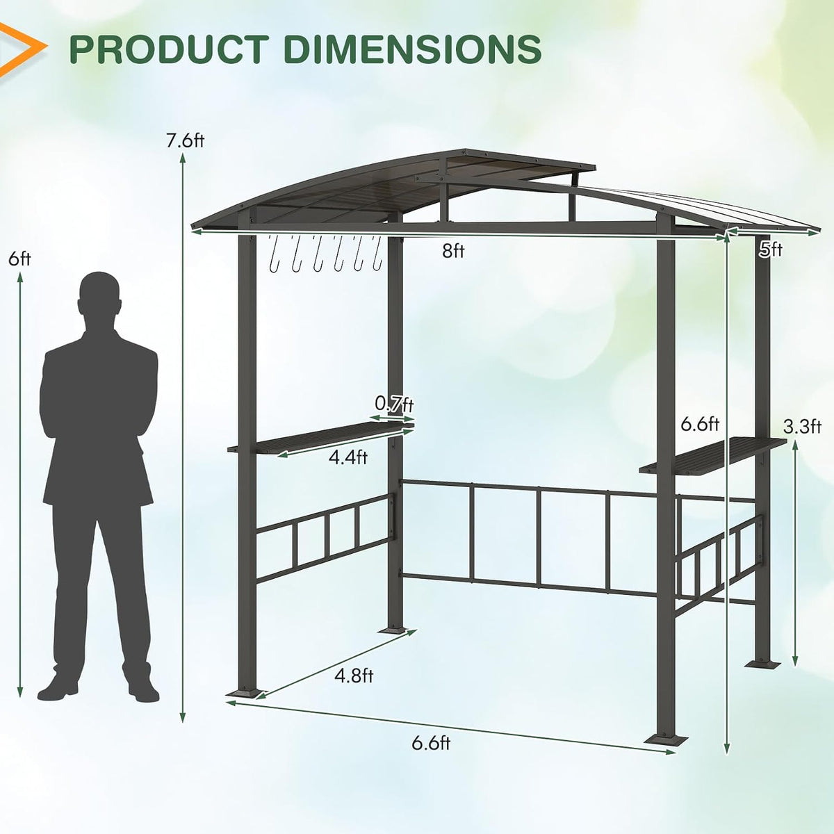 Tangkula 8x5 FT Hardtop Grill Gazebo, Outdoor Double-Tiered Barbecue Canopy with Vented Polycarbonate Roof, 2 Side Shelves, 6 Hooks, Outdoor Grill Shelter for Patio Garden Lawn Deck (Black)