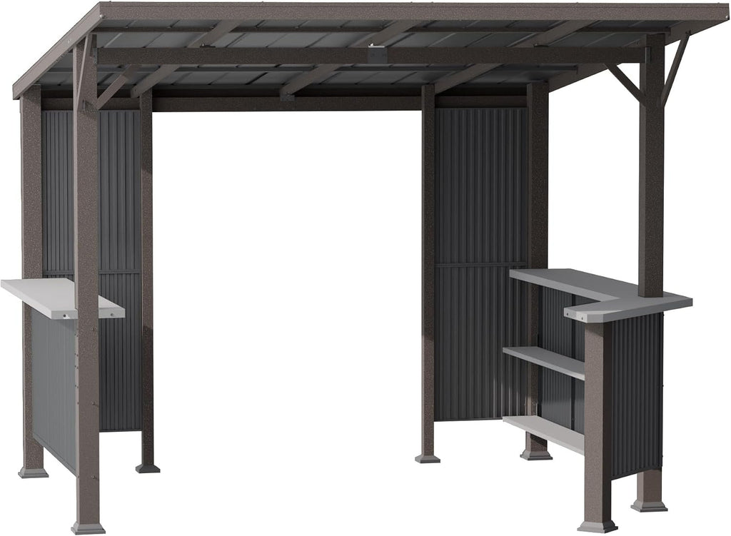 10' x 10' Hardtop Grill Gazebo,Outdoor Galvanized Steel BBQ Lean to Gazebo with 2 Side Shelves,Permanent Hardtop Grill Canopy with Independent Countertop for Patio Backyard Lawn Garden