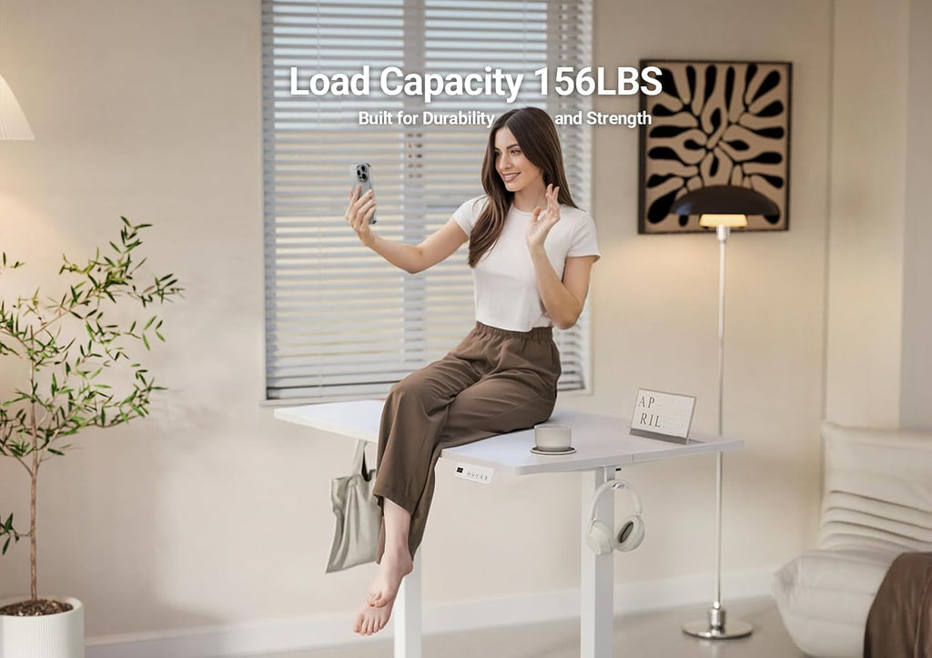 YDN Electric Standing Desk Adjustable Height, 32 x 19 Inches Stand up Desk with Cable Management, Home Office Desks with Splice Board & White Frame, White Top