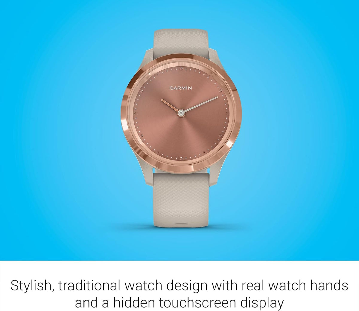 Garmin Hybrid Smartwatch with Real Watch Hands and Hidden Color Touchscreen Displays, Rose Gold with Light Sand case and Band, 39mm, 010-02238-02