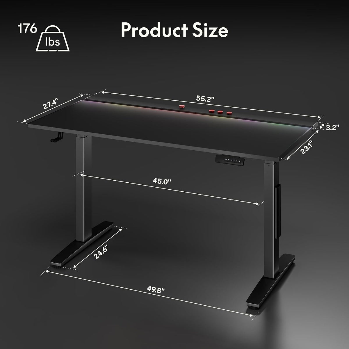 FLEXISPOT Electric RGB Gaming Standing Desk, 55' Dual Motor Height Adjustable Desk with Integrated Cable Management, Ergonomic Sit-Stand Computer Workstation for PC Gamers