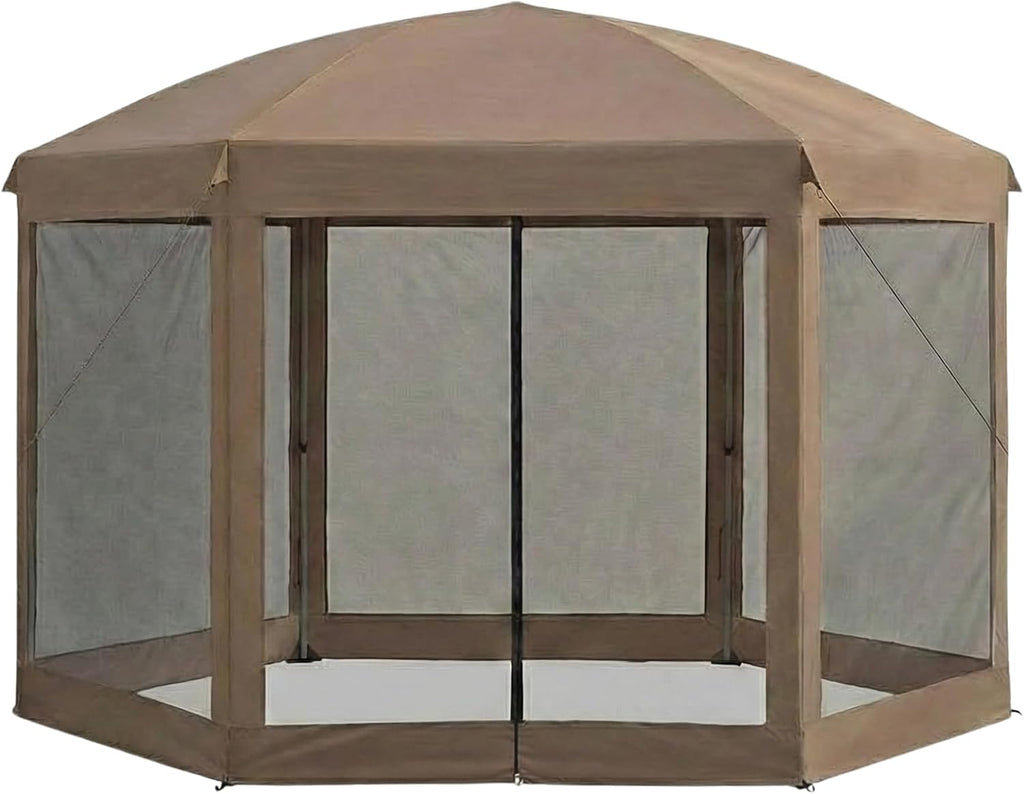 Garden Winds Reinforced RipLock 350 Replacement Canopy Top and Netting Set Compatible with Coleman Hex 10' x 12' Gazebo Model 2000013063 – Nutmeg