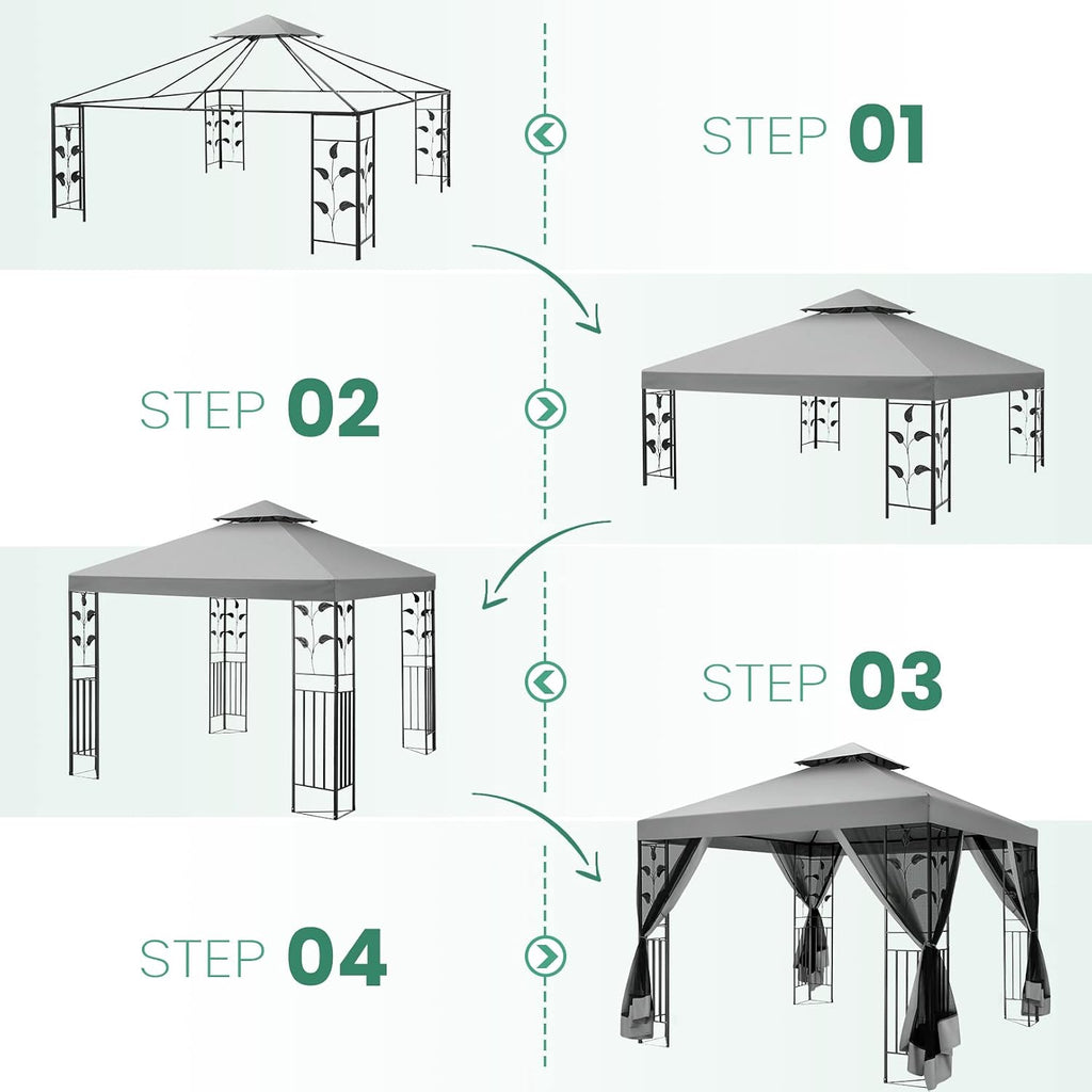 COBIZI Gazebo 10x13 Heavy Duty Gazebo with Improved Nettings Outdoor Double Roof Patio with Metal Steel Frame Outdoor Canopy Tent for Patio, Deck, Backyard (Gray, Nettings)