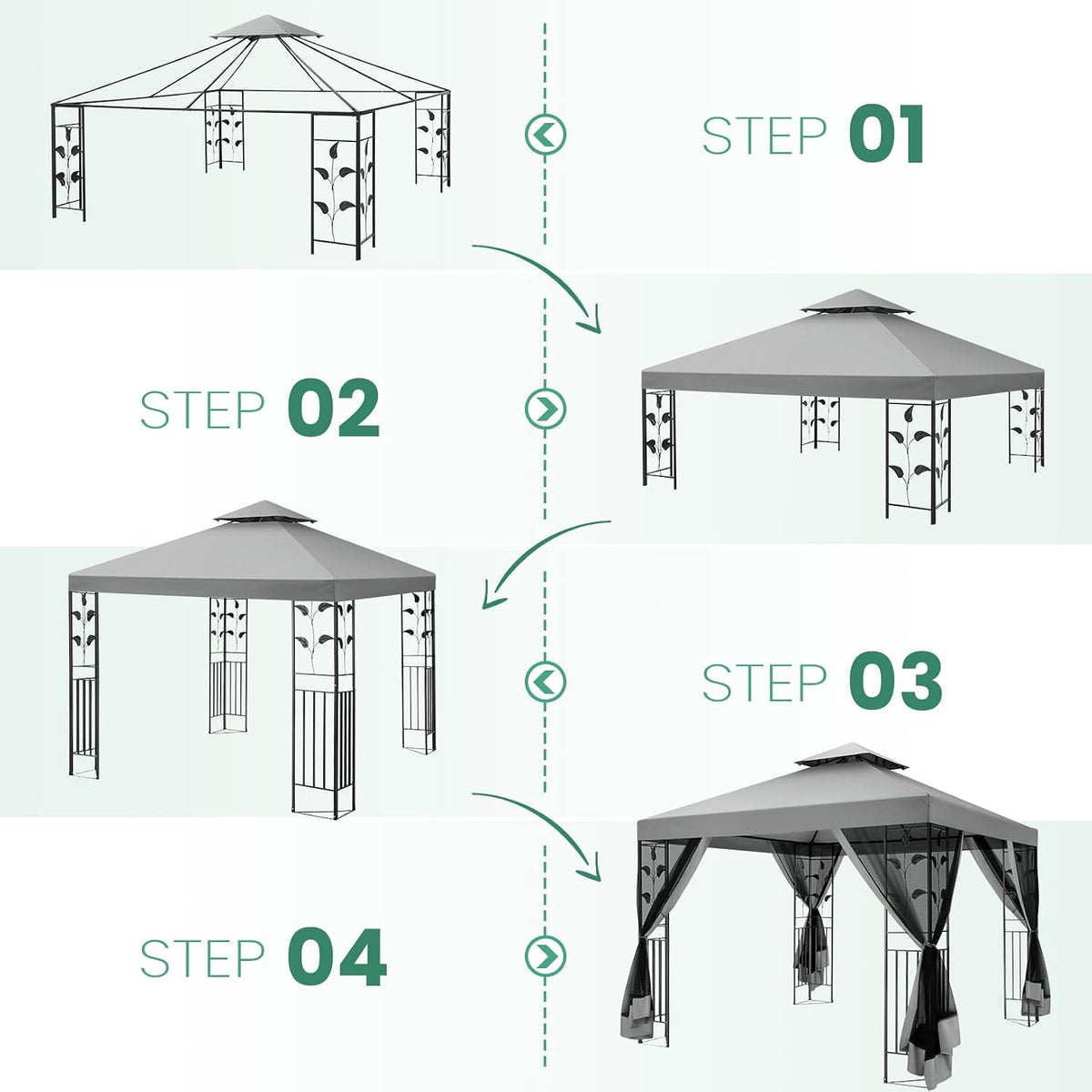 COBIZI Gazebo 10x13 Heavy Duty Gazebo with Improved Nettings Outdoor Double Roof Patio with Metal Steel Frame Outdoor Canopy Tent for Patio, Deck, Backyard (Gray, Nettings)