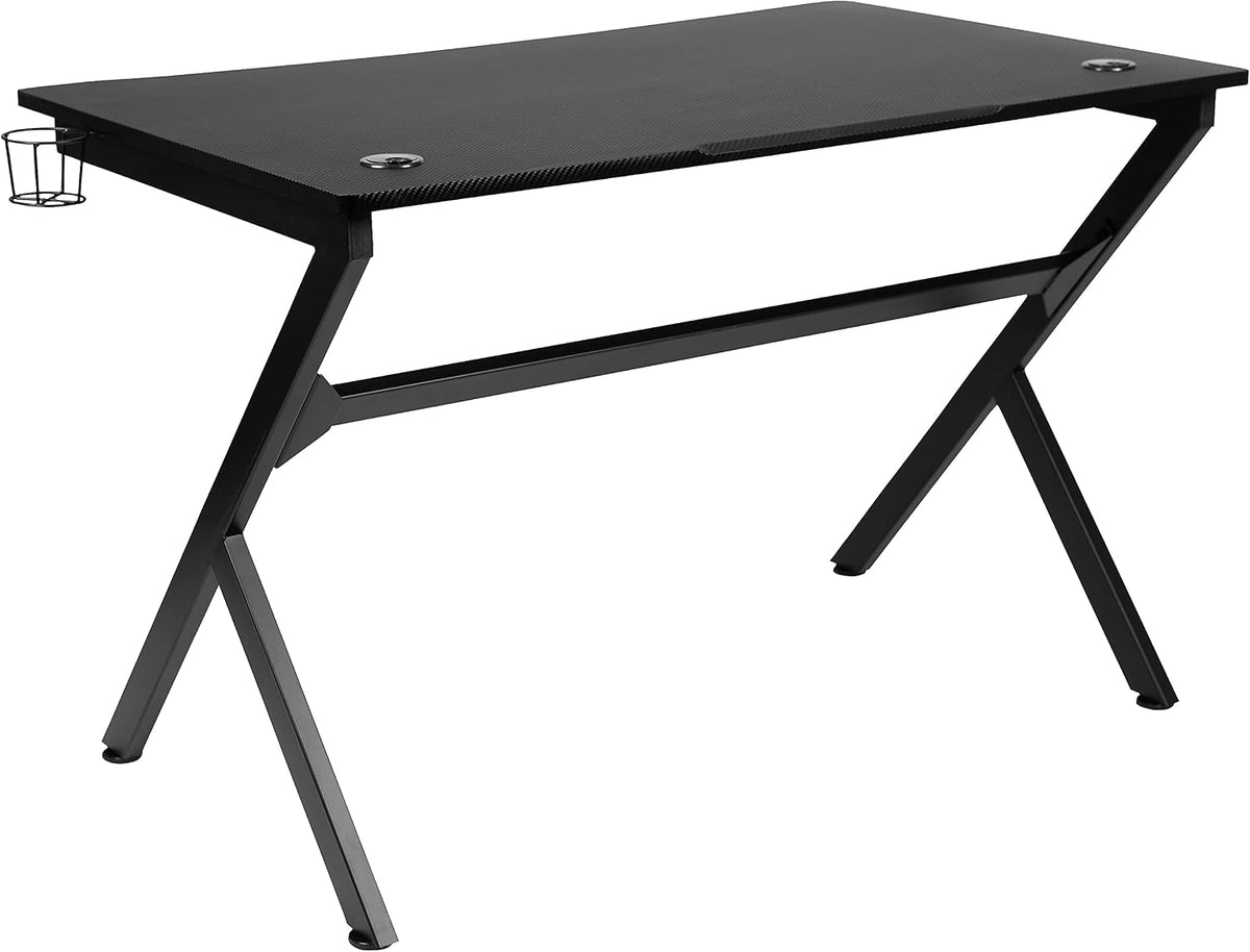 Flash Furniture Duncan Gaming Desk 45.25' x 29' Computer Table Gamer Workstation with Headphone Holder and 2 Cable Management Holes, Set of 1,Black