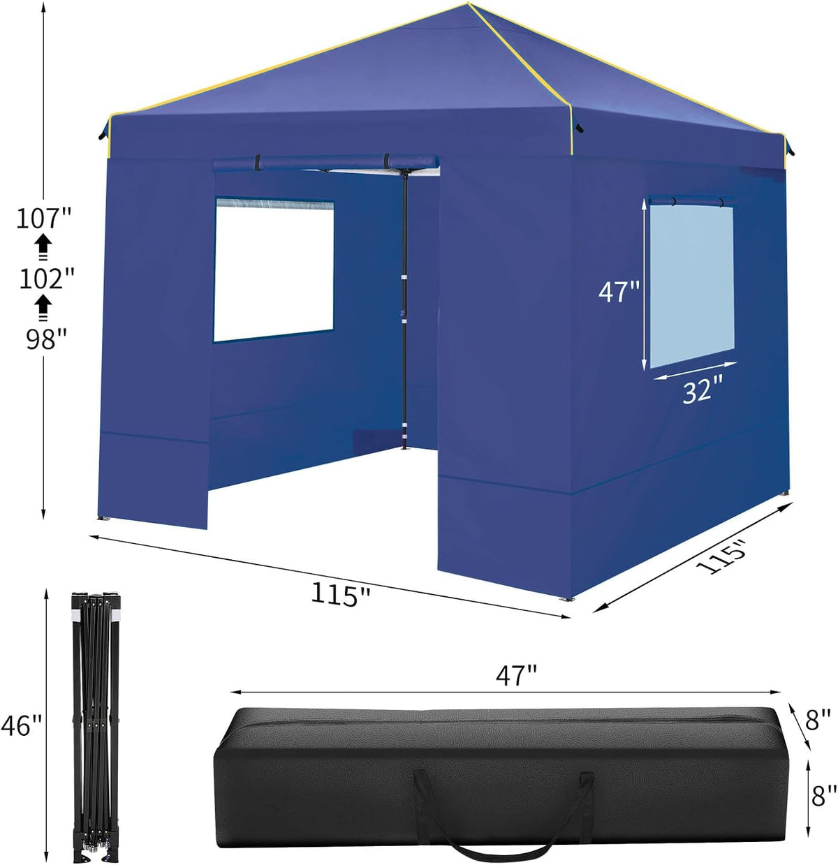 COBIZI 10x10 Pop Up Canopy Tent with 4 Removable Sidewalls 2.0, Waterproof Commercial Instant Gazebo Outdoor Tents for Party/Exhibition/Picnic with Carry Bag,4 Stakes & Ropes (Deep Blue)
