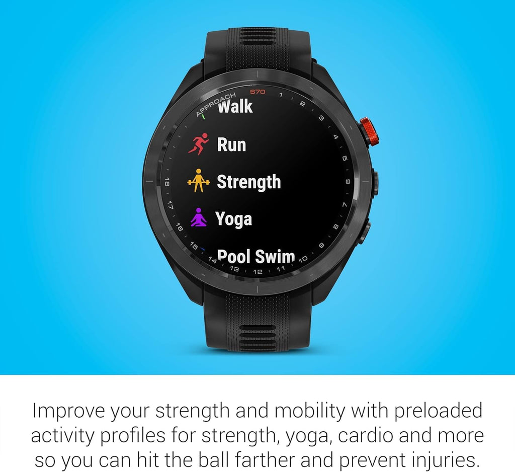 Garmin Approach S70 (Black, 47mm) Golf GPS Watch - AMOLED Display, Virtual Caddie & Playslike Distance - Gift Box Bundle with PlayBetter Screen Protectors, Wall Adapter & Hard Case