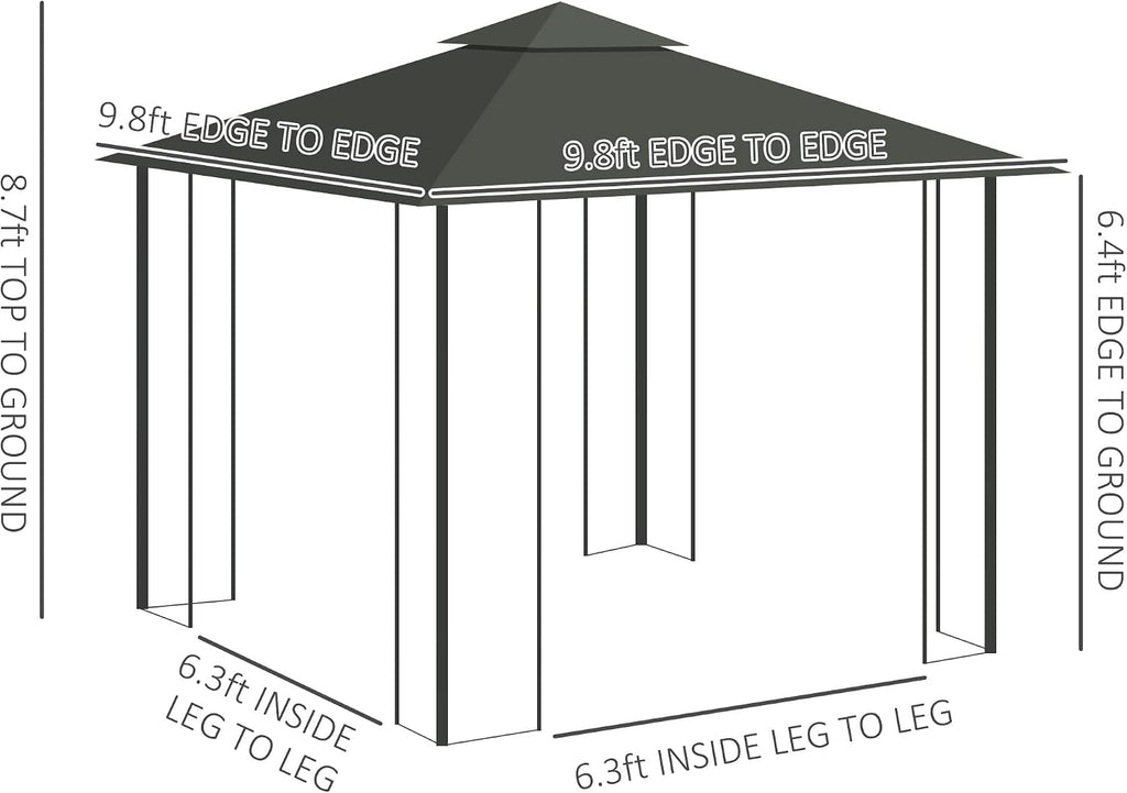 Outsunny 10' x 10' Metal Patio Gazebo, Double Roof Outdoor Gazebo Canopy Shelter with Tree Motifs Corner Frame and Netting, for Garden, Lawn, Backyard, and Deck, Gray