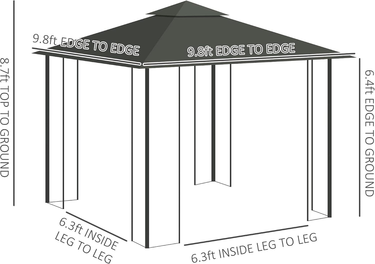 Outsunny 10' x 10' Metal Patio Gazebo, Double Roof Outdoor Gazebo Canopy Shelter with Tree Motifs Corner Frame and Netting, for Garden, Lawn, Backyard, and Deck, Gray